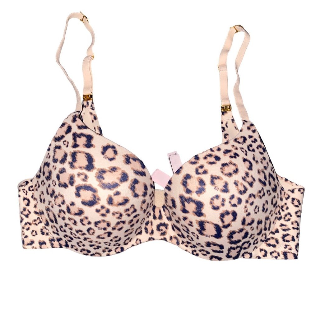 Victoria's Secret Lined Demi Bra Leopard Print Size 32C Brown Beige Casual Racer